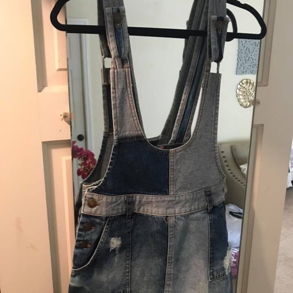 Free People denim overall dress/mini skirt